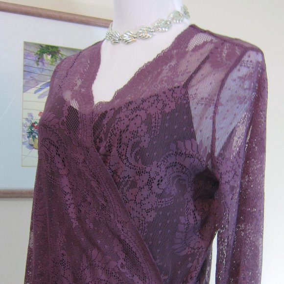 Raspberry Lace Wrap Blouse, Satin Belt Sz L - Picture 11 of 11